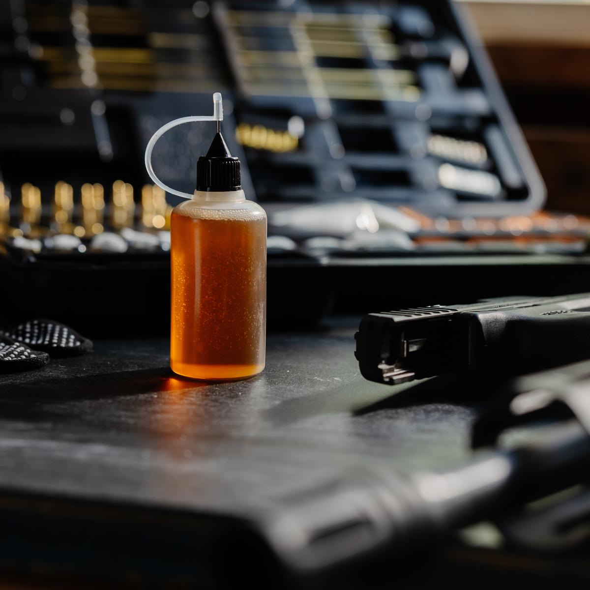 Needle oiler bottle on the bench